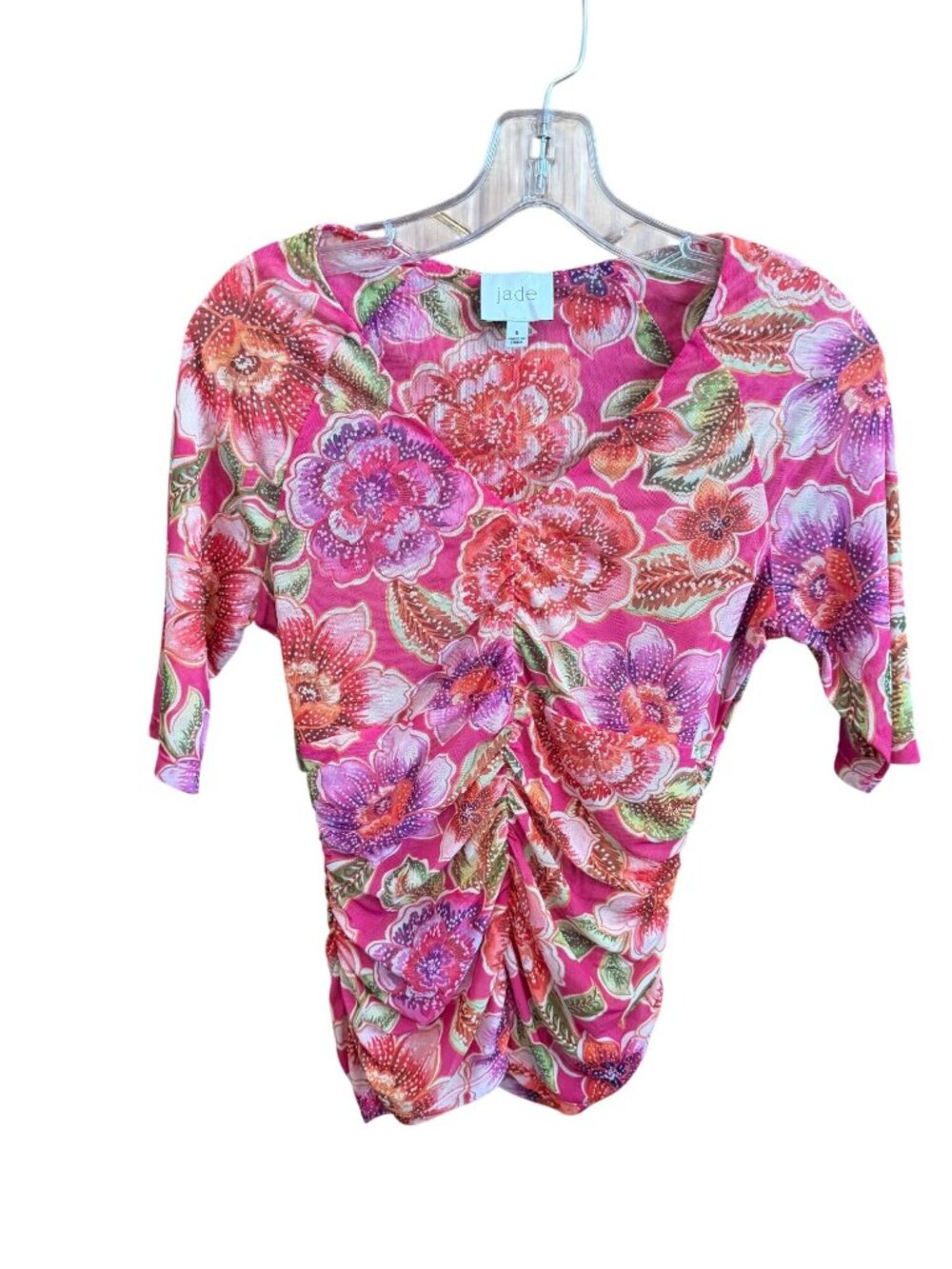 Johnny Was Jade Corbetta Relaxed Smocked Ruched Multi Color Blouse Shirt S